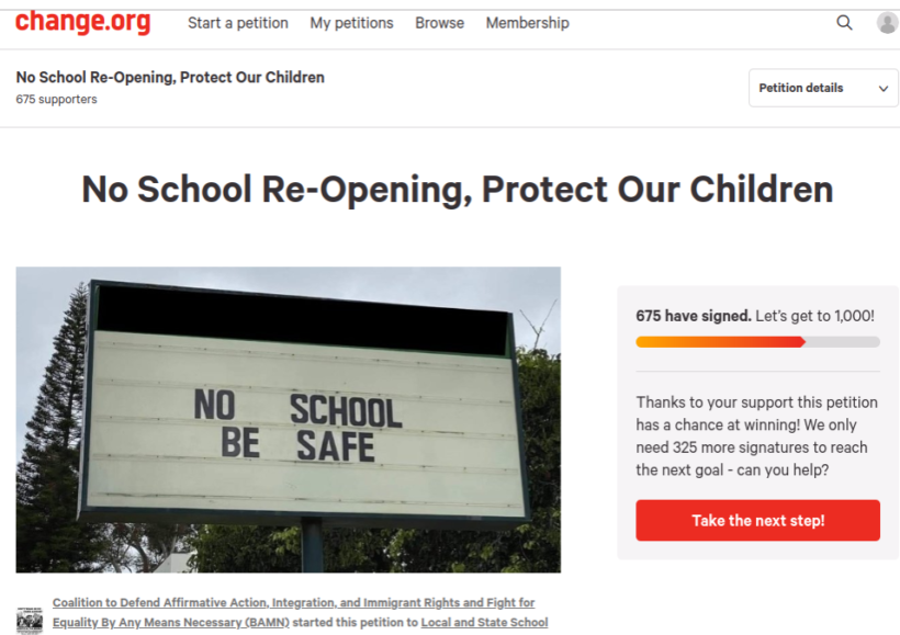 No School Re-Opening, Protect Our Children - BAMN