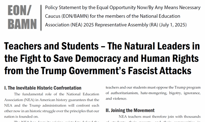 “Teachers and Students – The Natural Leaders in the Fight to Save Democracy and Human Rights from the Trump Government’s Fascist Attacks”