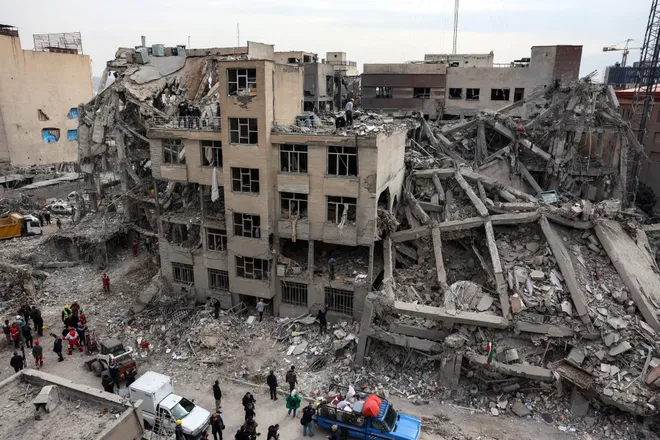 destroyed residential building in iran